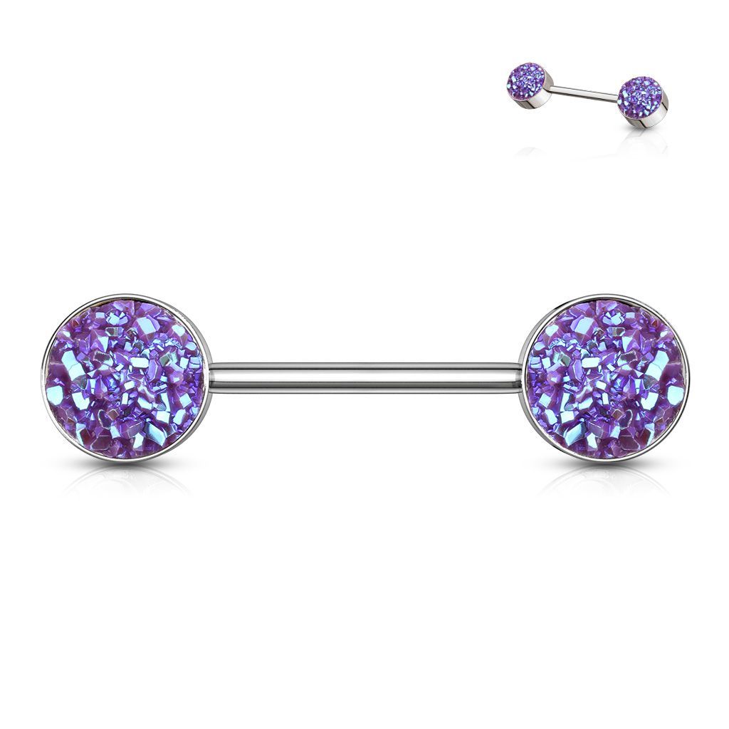 Levně Piercing do bradavky chirurgická ocel s fialovými krystaly