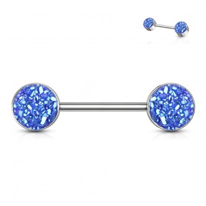 Piercing do bradavky chirurgická ocel s modrými krystaly
