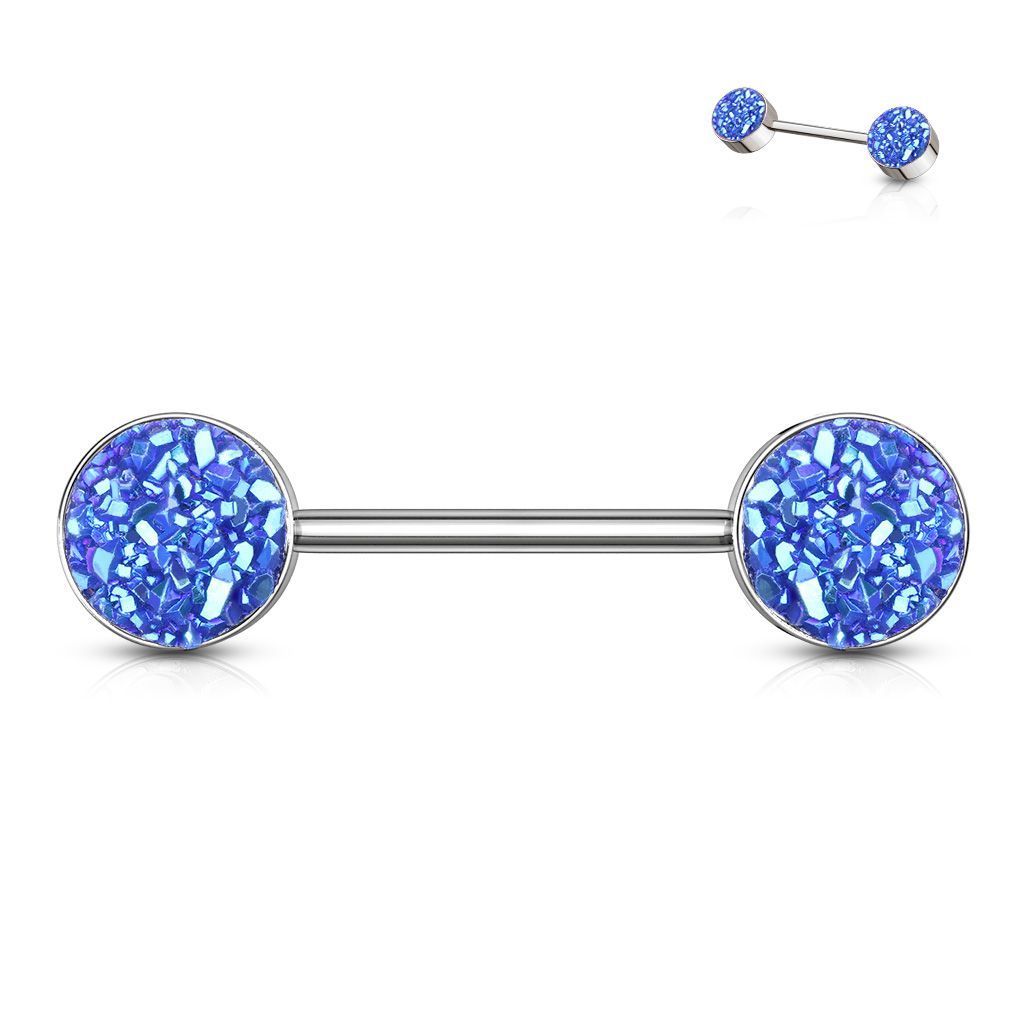 Levně Piercing do bradavky chirurgická ocel s modrými krystaly