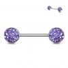 Piercing do bradavky chirurgická ocel s modrými krystaly