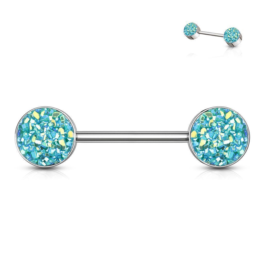 Levně Piercing do bradavky chirurgická ocel s tyrkysovými krystaly