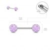 Piercing do bradavky chirurgická ocel s levandulovými krystaly