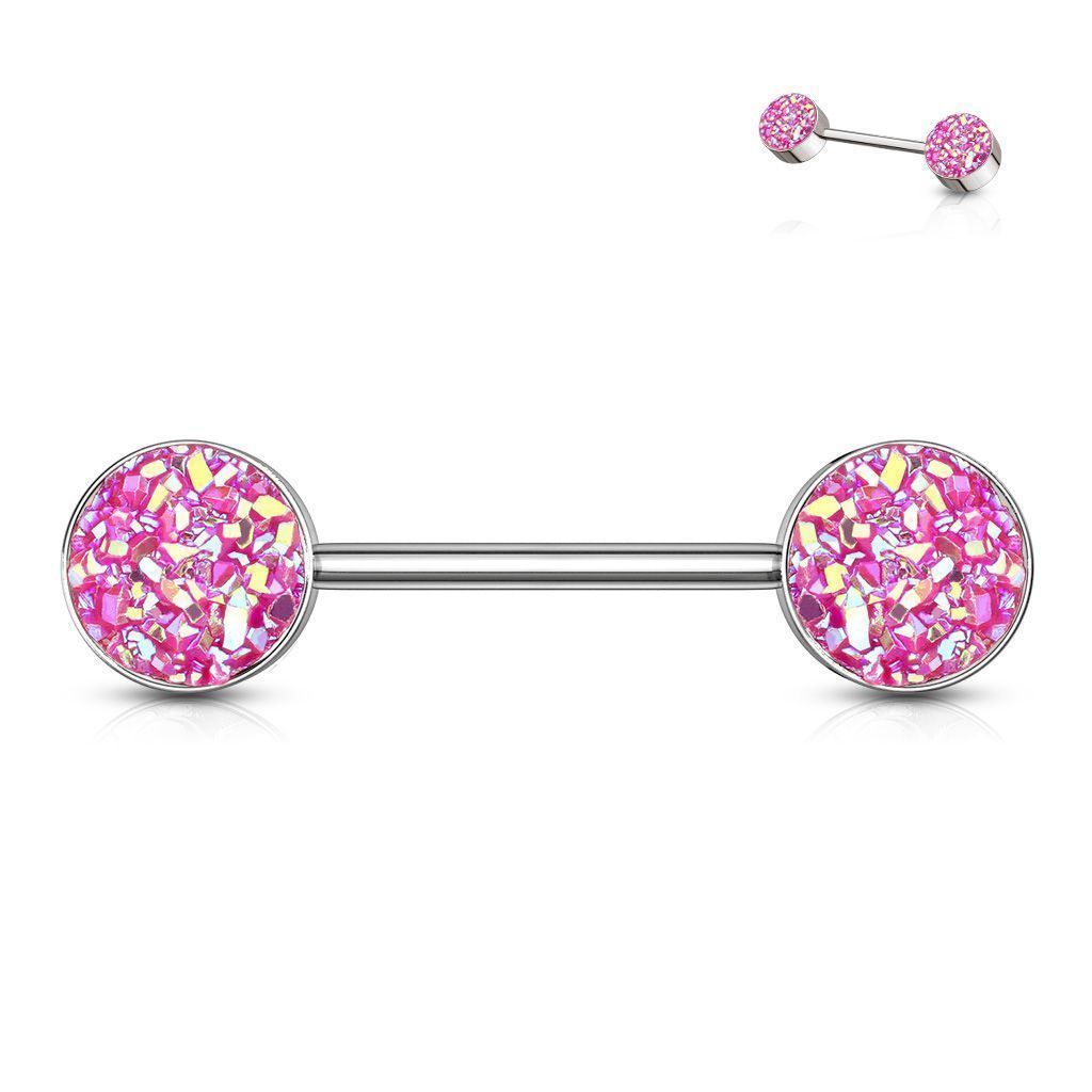 Levně Piercing do bradavky chirurgická ocel s růžovými krystaly