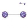 Piercing do bradavky chirurgická ocel s růžovými krystaly