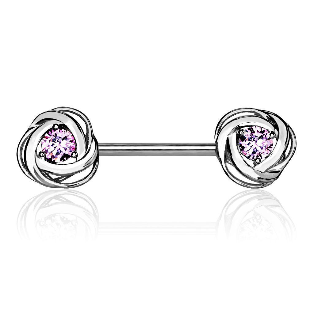 Levně Piercing do bradavky chirurgická ocel s růžovými zirkony