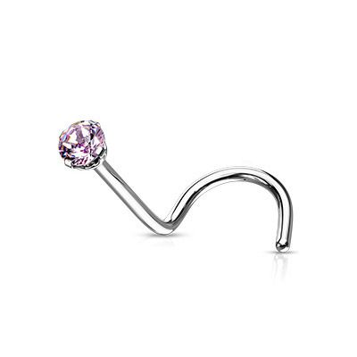 Levně Zahnutý piercing do nosu - titan, kamínek 2 mm (růžová) - TIT1063P-020