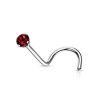 Zahnutý piercing do nosu - titan, kamínek 2 mm (červená)