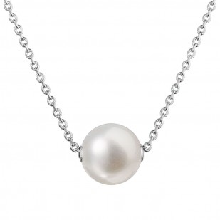 Stříbrný náhrdelník s pevnou bílou říční perlou na řetízku 22047.1