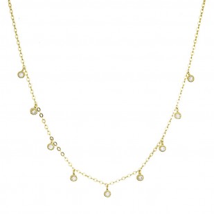 Pozlacený stříbrný náhrdelník s 9 malými kulatými zirkonky 12056.1 crystal