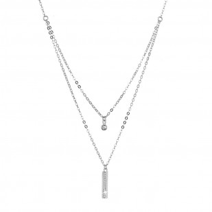 Stříbrný náhrdelník kulička a úzký obdélník se zirkony bílý 12057.1 crystal