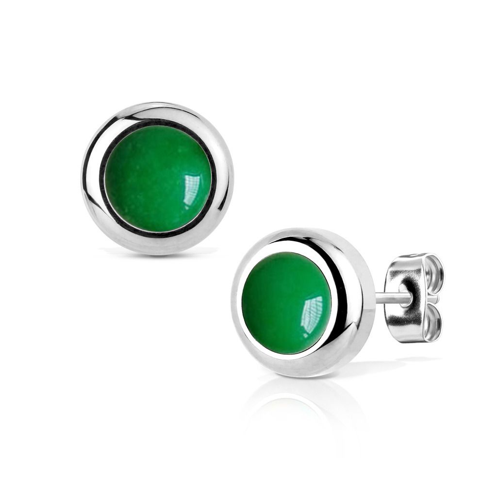 NUBIS Ocelové náušnice Nefrit 6mm - NB021-06
