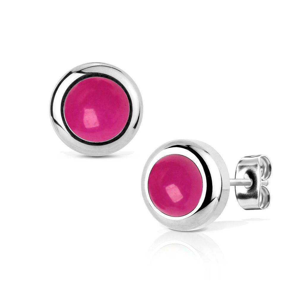 NUBIS Ocelové náušnice tmavě růžový kámen 6mm - NB025-06