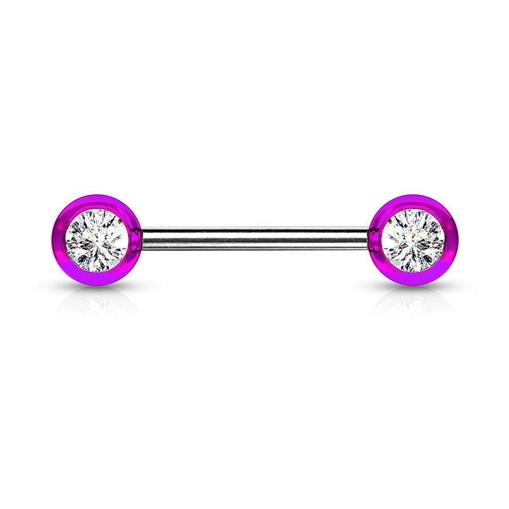 Levně Piercing do bradavky chirurgická ocel se zirkony (fialový)