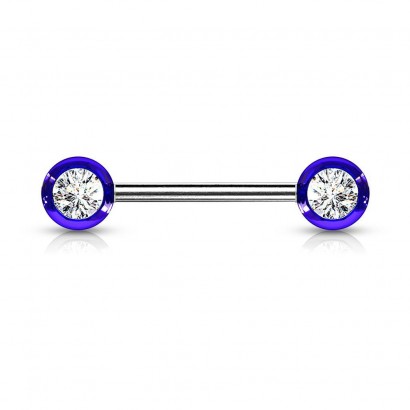 Piercing do bradavky chirurgická ocel se zirkony (tmavě modrý)
