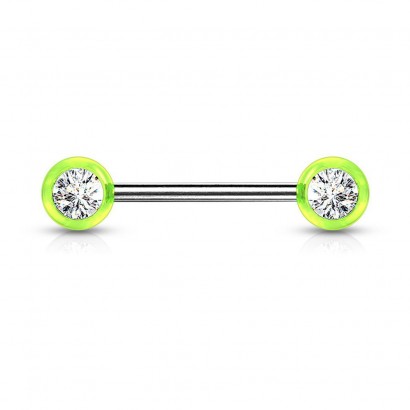 Piercing do bradavky chirurgická ocel se zirkony (zelený)