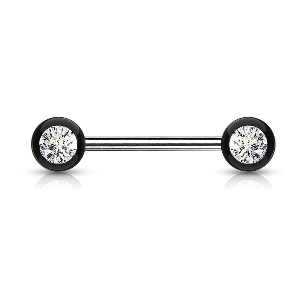 Levně Piercing do bradavky chirurgická ocel se zirkony (černý)
