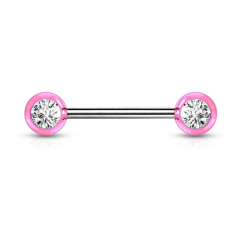 Levně Piercing do bradavky chirurgická ocel se zirkony (růžový)
