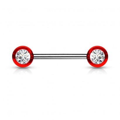 Piercing do bradavky chirurgická ocel se zirkony (červený)