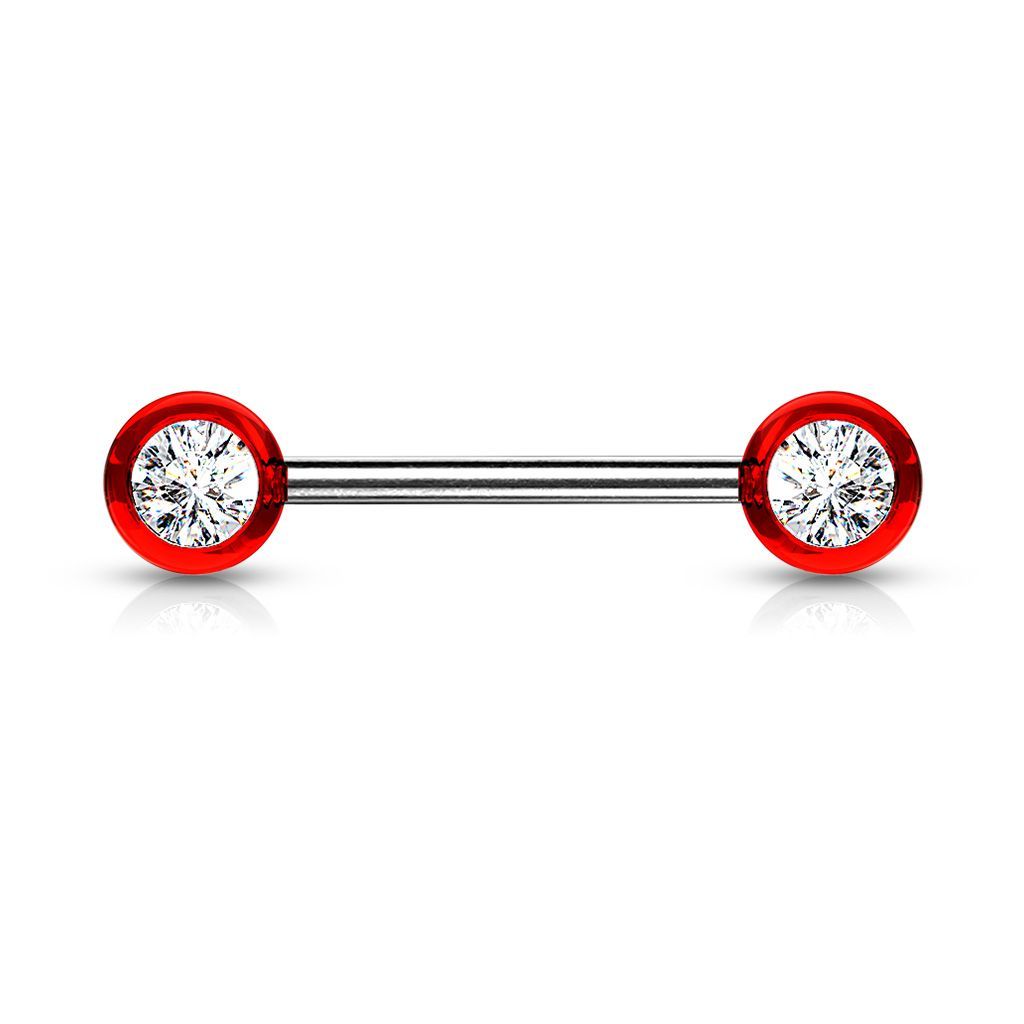Levně Piercing do bradavky chirurgická ocel se zirkony (červený)