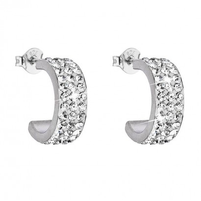 Stříbrné náušnice s krystaly Swarovski bílý půlkruh 31118.1