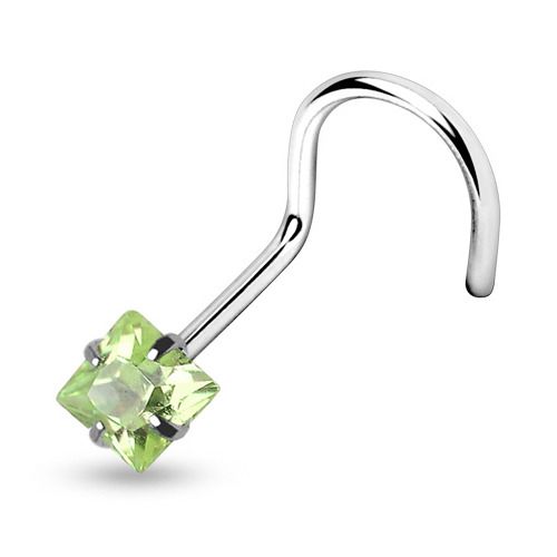 Levně Piercing do nosu - čtvercový kámen (zelená) - N01052-G