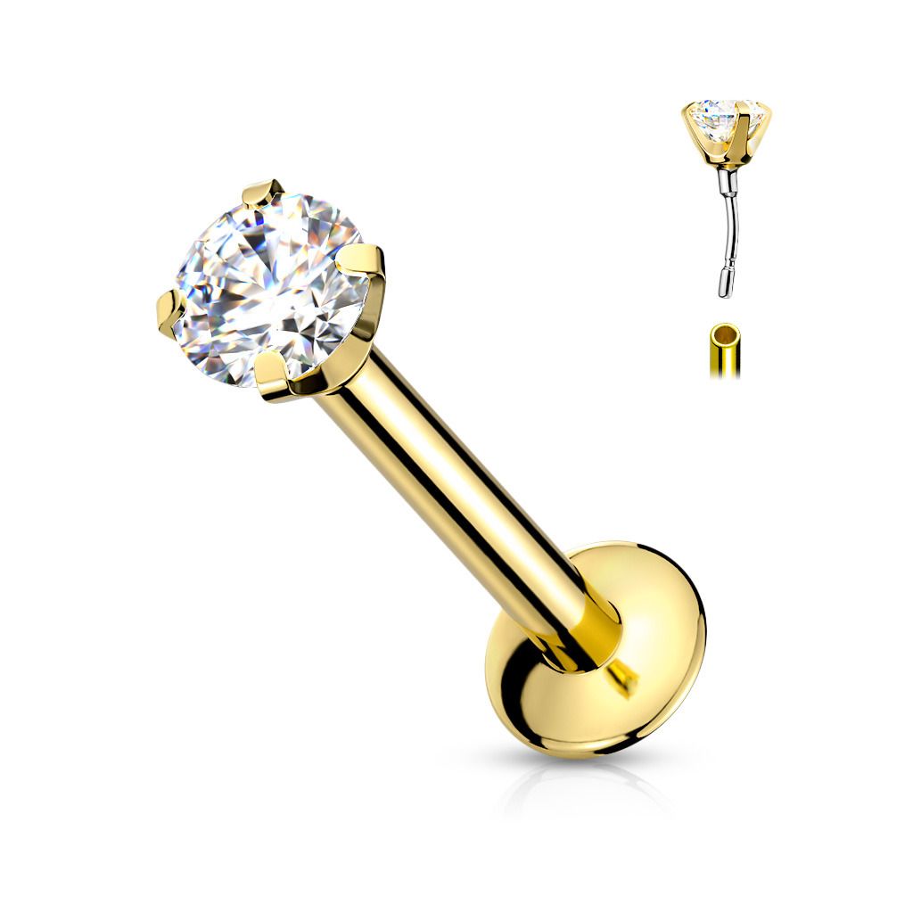 Levně S4U Zlacený piercing do brady - zirkon 1,2 x 8 mm - LB1086-1208-GD