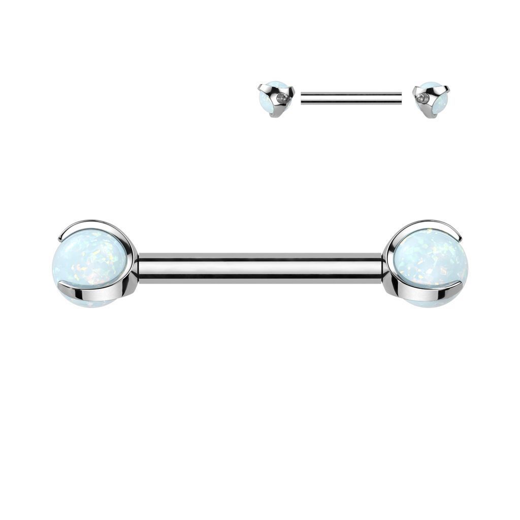 Piercing do bradavky z titanu s opálovými kuličkami (bílý)