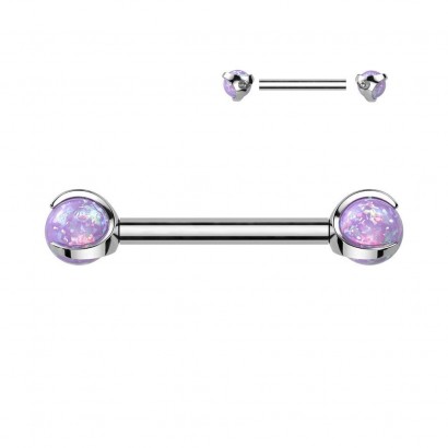 Piercing do bradavky z titanu s opálovými kuličkami (fialový)