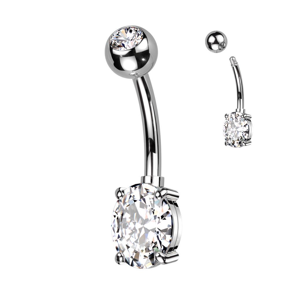 Piercing do pupíku s oválným kamenem (čirý) - WP0065-C