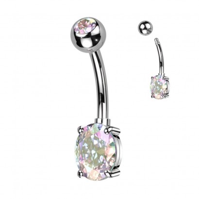 Piercing do pupíku s oválným kamenem (duhový)