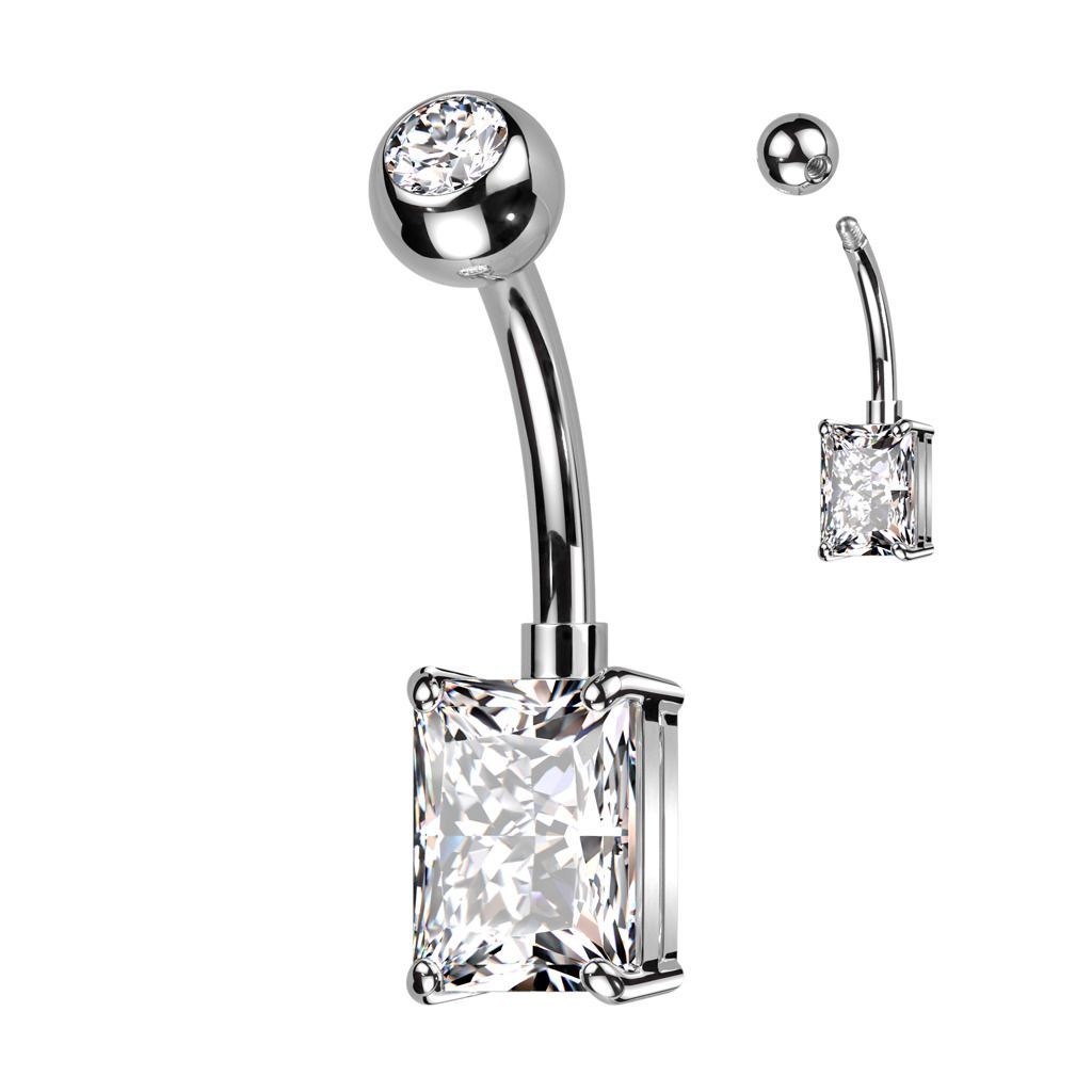 Piercing do pupíku s obdélným kamenem (čirý) - WP0066-C