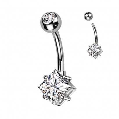 Piercing do pupíku s čtvercovým kamenem (čirý)
