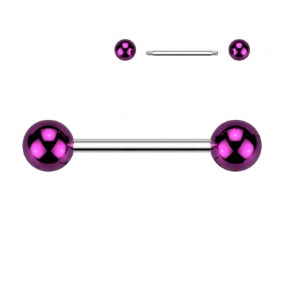Piercing do jazyka s lesklými kuličkami (fialový)