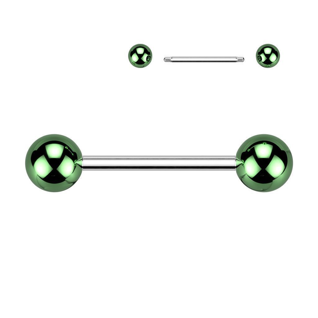 Levně Piercing do jazyka s lesklými kuličkami (zelený)