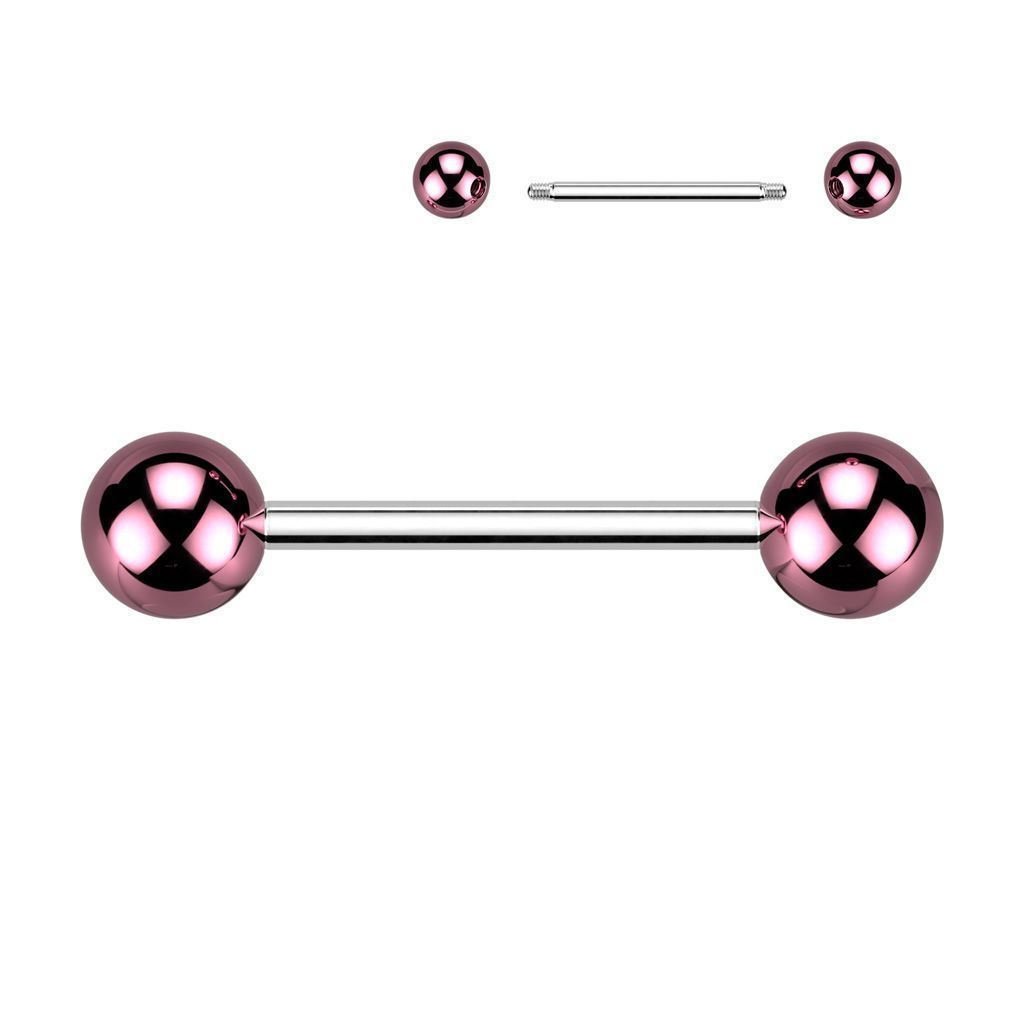 Levně Piercing do jazyka s lesklými kuličkami (růžový)