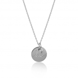 Ocelový náhrdelník s kolečkem Love a zirkonem