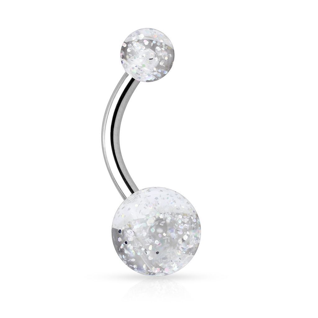 Levně Piercing do pupíku - banánek se třpytkami (čirá) - BA01044-C