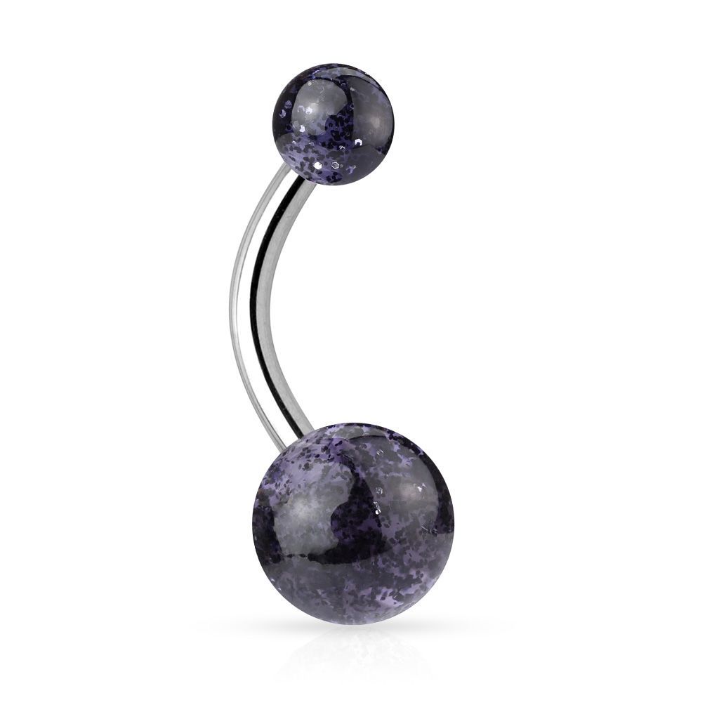 Levně Piercing do pupíku - banánek se třpytkami (černá) - BA01044-K