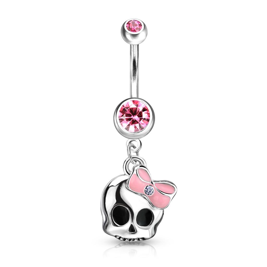 Levně Piercing do pupíku lebka s mašlí HWNAL12776