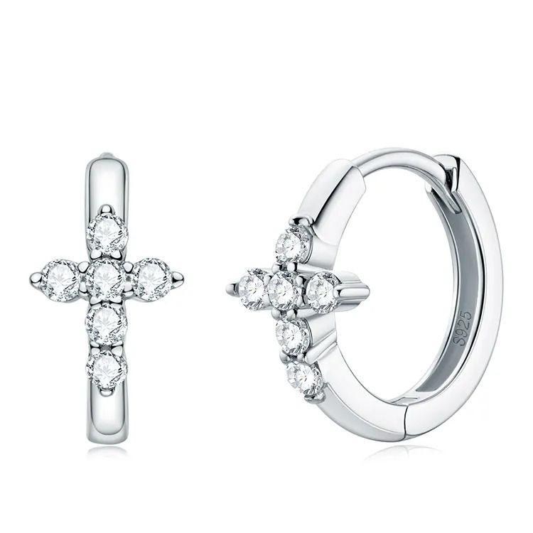 NUBIS Stříbrné náušnice křížky s moissanity - MN111