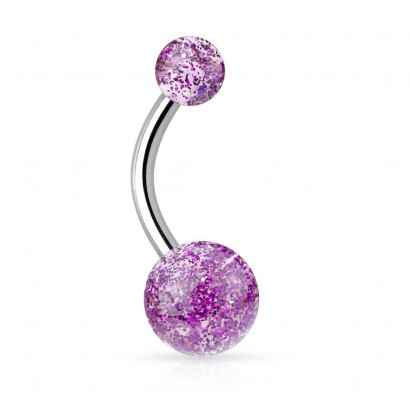 Piercing do pupíku - banánek se třpytkami (fialová)