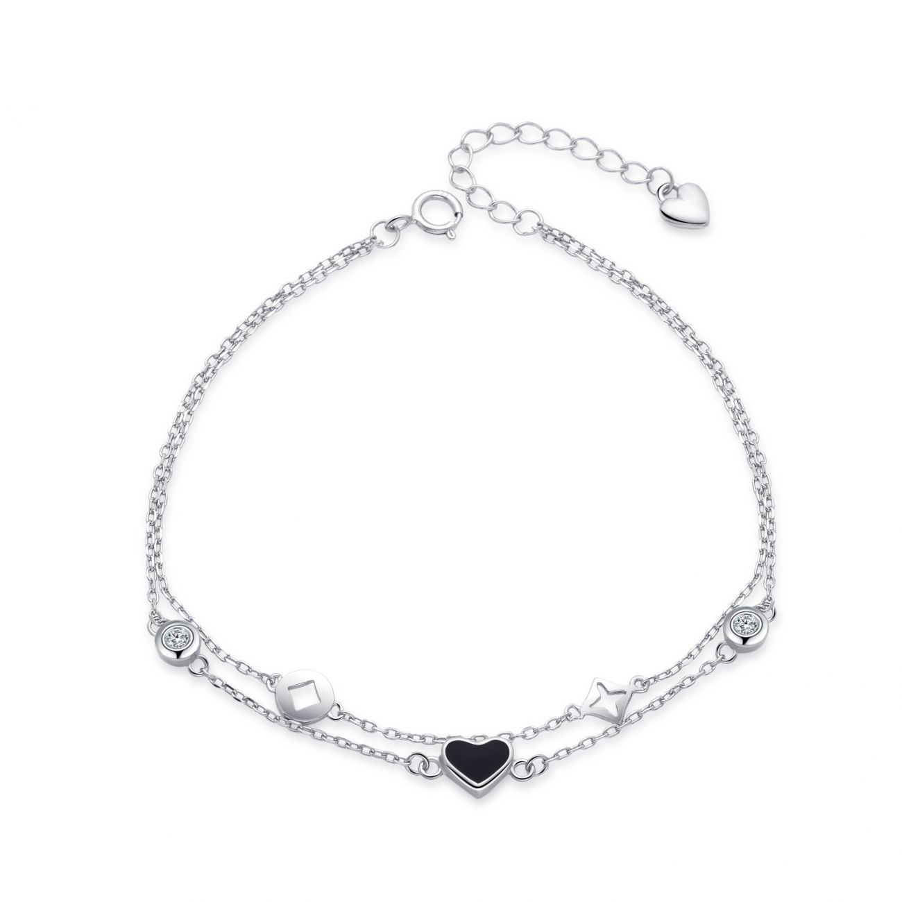 NUBIS Dvojitý stříbrný náramek se srdíčkem - NB-1189