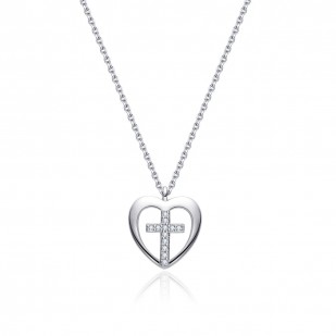 Střibrný náhrdelník srdce s křížkem