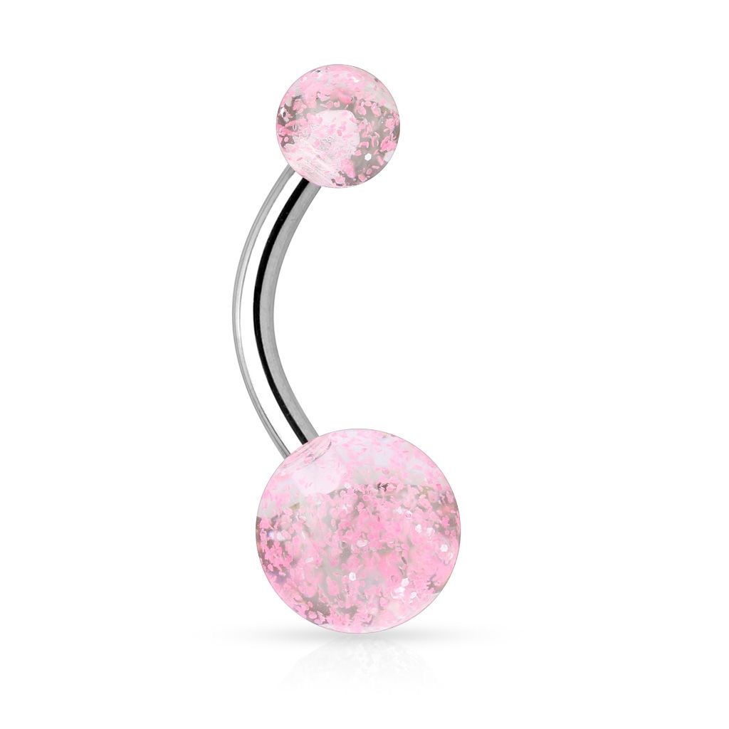 Levně Piercing do pupíku - banánek se třpytkami (růžová) - BA01044-P