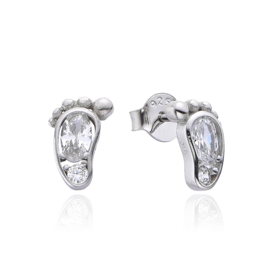 NUBIS Stříbrné šroubovací náušnice - dětské stopy - NB-3883