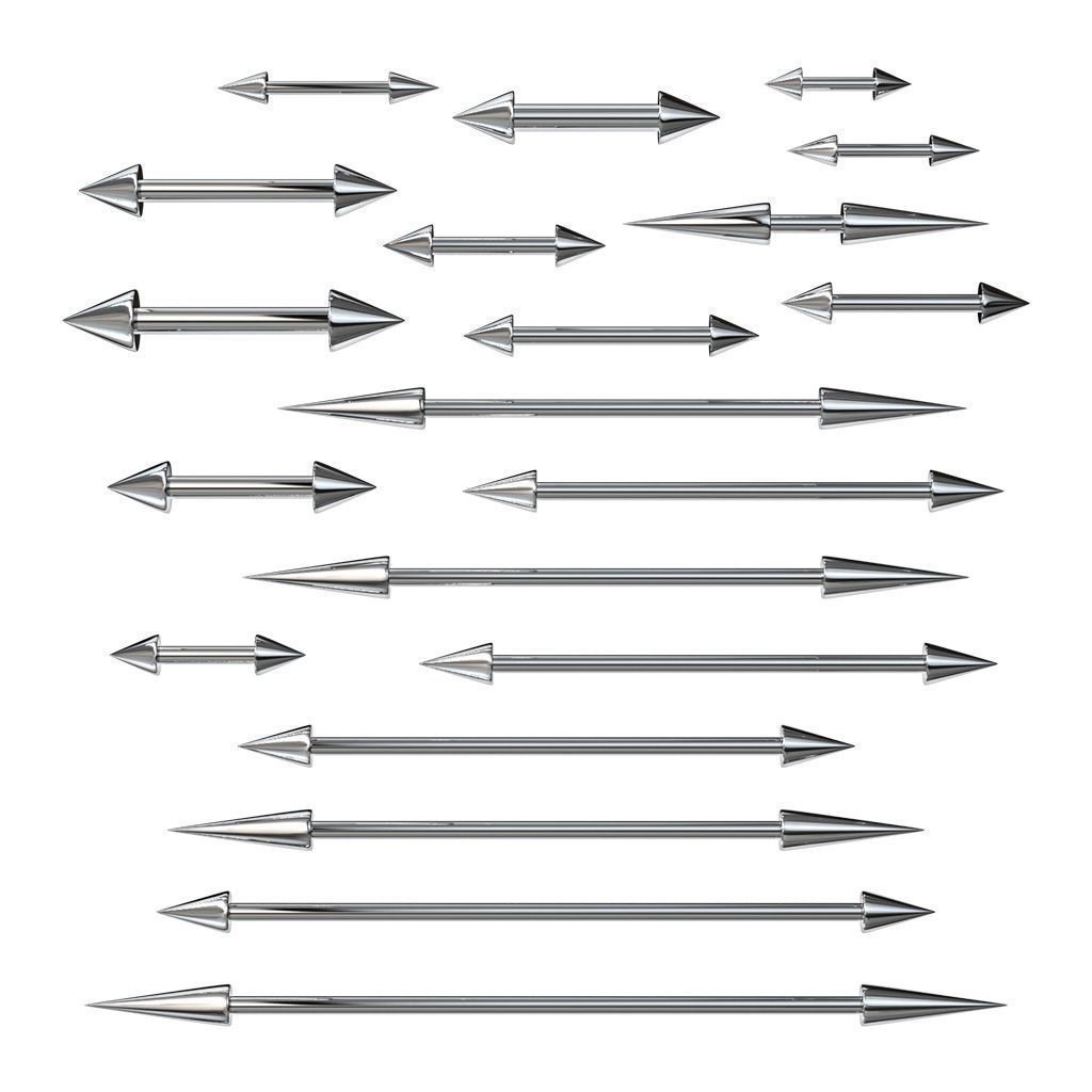 Levně Piercing chirurgická ocel činka s hroty (1,6 x 38 x 4/12)