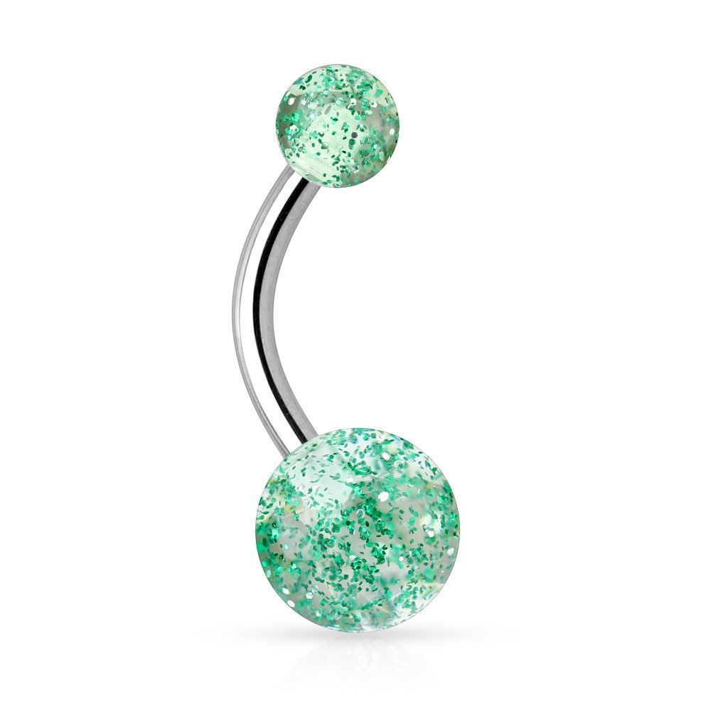 Levně Piercing do pupíku - banánek se třpytkami (zelená) - BA01044-G