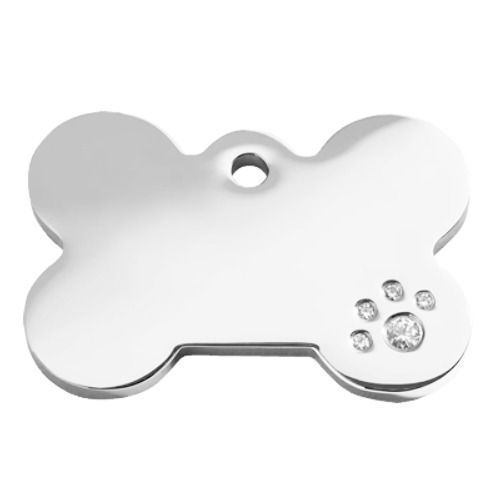 Ocelová psí známka - kost se zirkony, vel. S - PZ033-S