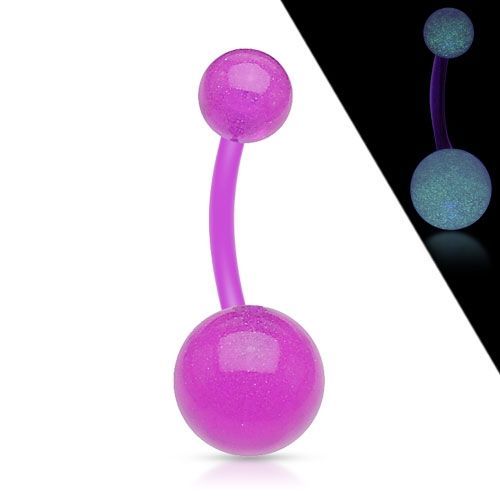 Levně Svítící piercing do pupíku - banánek (fialová) - BA01095-A