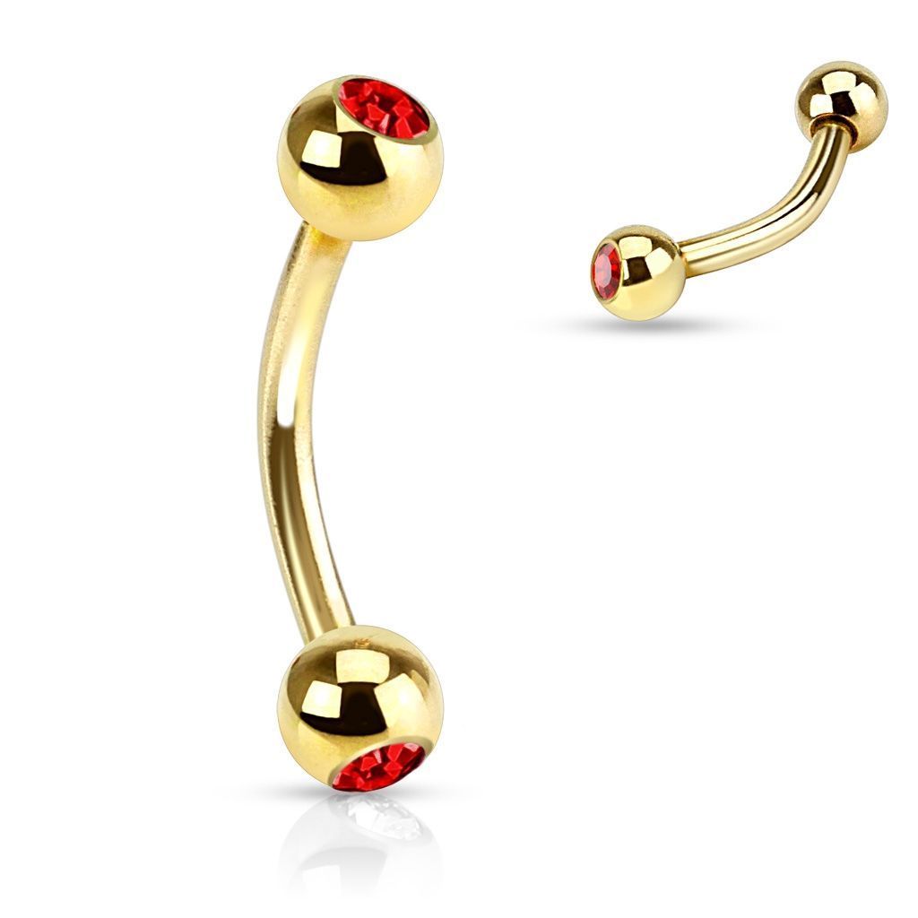 Levně Pozlacený piercing do obočí s kamínky (červená) - OB01088-R